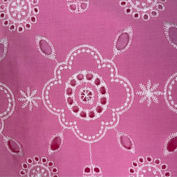 Talbots Pink Puff Sleeve Embroidered Eyelet Shift Dress 100% Cotton Size 4 - Picture 8 of 12